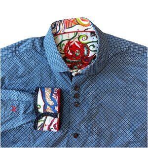 Au Noir Button Down Shirt Mens 2 Long Sleeve Flip Cuff Geometric Blue Small